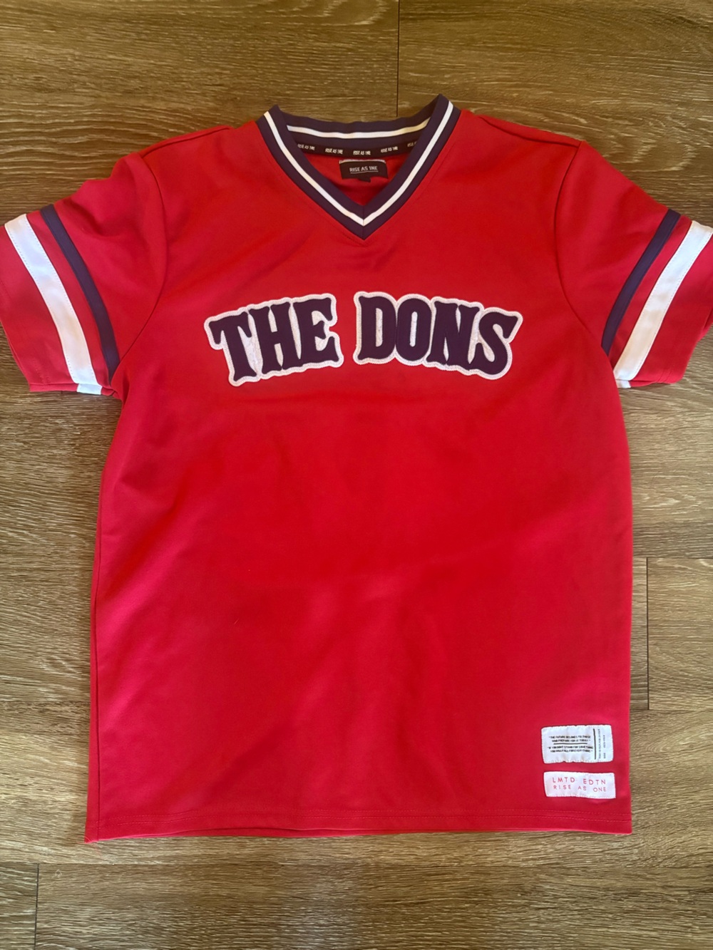 Men’s Rise As One Red V-Neck Team Jersey with Navy Trim